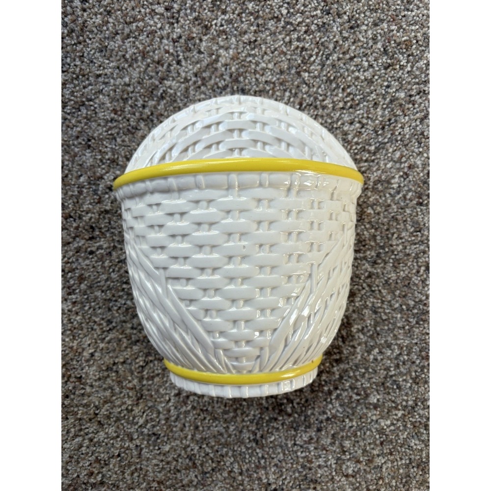 Vintage Haeger USA 8264 Basketweave Pot Planter  White Cottagecore